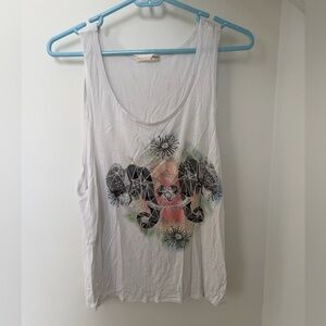 Women's White and Print Tank Top, Size M